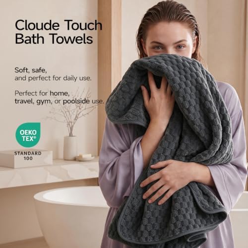 REDKISS Charcoal Gray Pink Microfiber Bath Towels Large, 2 Pack - Image 2
