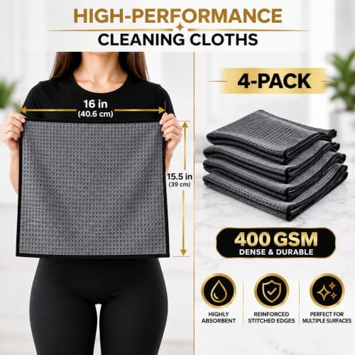Microfiber Cleaning Cloth Kit–4 Premium 400 GSM Waffle Weave Towels - Image 2