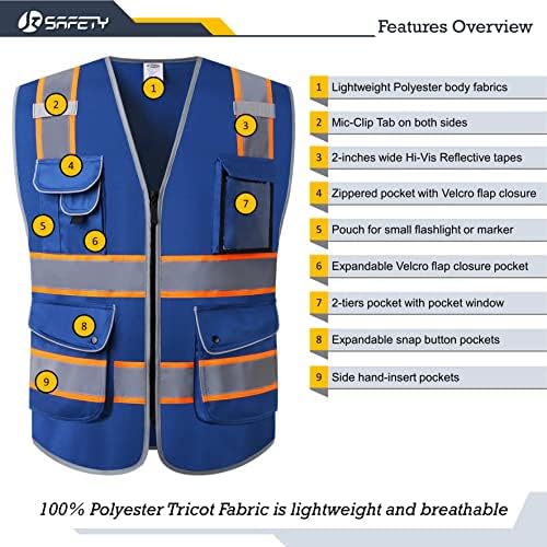 JKSafety Safety Vest for Men Women Reflective Hi Vis JK901 Blue 2XL - Image 3