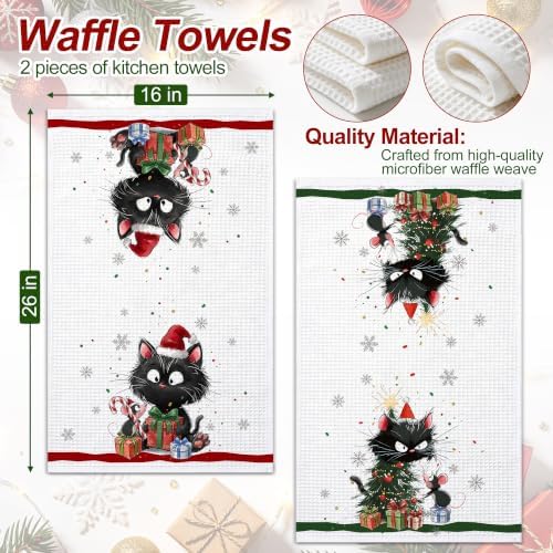 Christmas Kitchen Towels Set of 2 Holiday Decor Cat Hand Towels 16x26 Inch - Image 2
