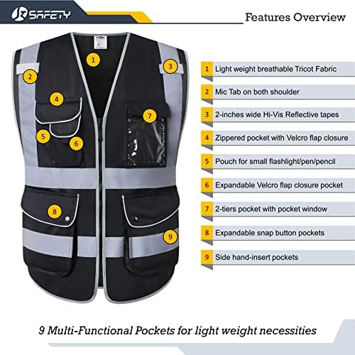 JKSafety Safety Vest for Men Women Reflective Hi Vis JK150 Black XXL - Image 3