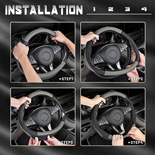 SEG Direct Black and Gray Microfiber Auto Car Steering Wheel Cover Universal 15 - Image 6