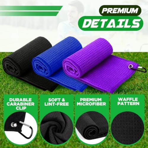 Golf Towel 3 Pack 16" X 16" Microfiber Waffle Pattern Golf Cleaning Towel - Image 3