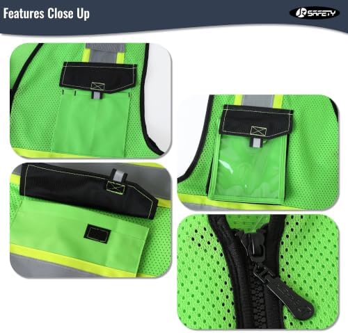JKSafety Safety Vest for Men Women Hi Vis Reflective Vest JK220 Green L - Image 3