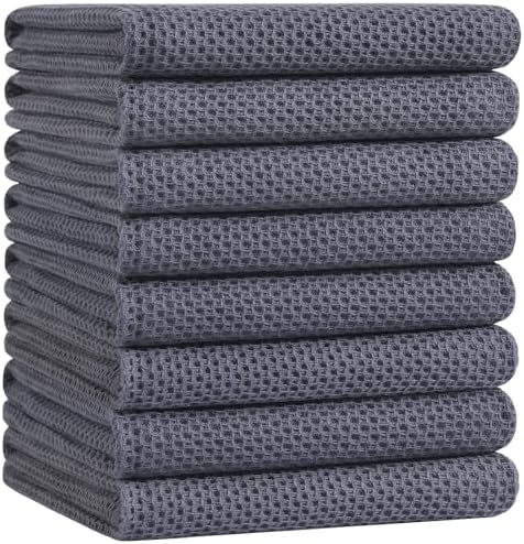 Homaxy 100% Cotton Oversized Waffle Weave Kitchen Towels 8-Pack, Dark Grey by Homaxy