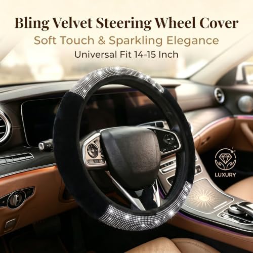 Bling Steering Wheel Cover Black Fluffy Rhinestone - Image 5