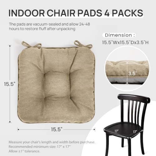 Love's cabin Memory Foam Chair Cushions Set of 4, 15.5 Inch - Image 2