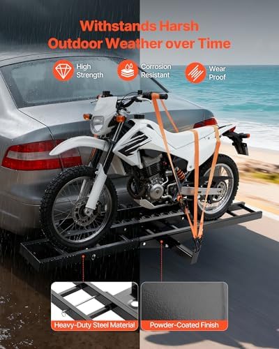 VEVOR Motorcycle Carrier, 500 lbs Capacity, Heavy Duty Steel Hitch Mount Rack - Image 3
