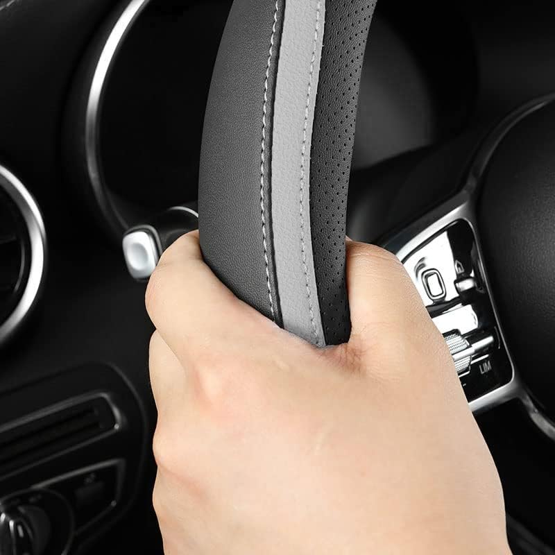 Szttswamp Car Steering Wheel Cover, Microfiber Leather Gery 14.5-15 Inch - Image 4