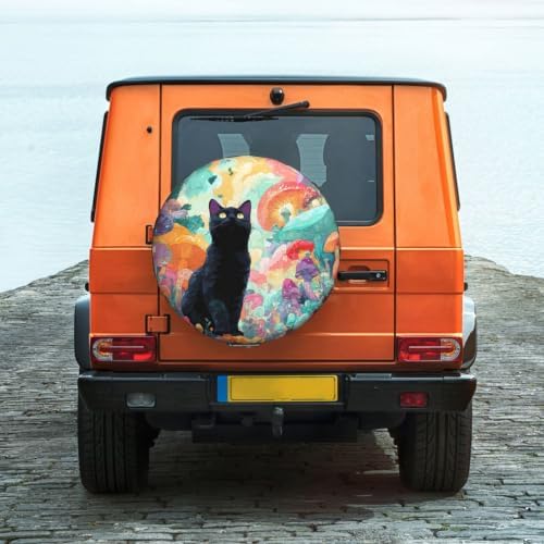 Black Cat Spare Tire Cover Waterproof Wheel Cover 17 Inch Universal Fit - Image 2