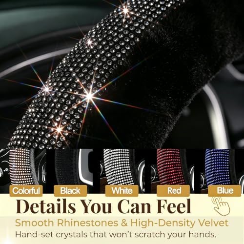Black Bling Steering Wheel Cover Fluffy Rhinestone - Image 6