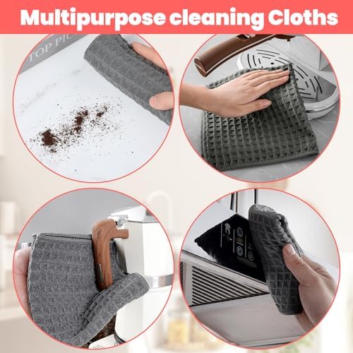 4Pack Waffle Weave Microfiber Towel, 12×12" Coffee Bar Dish Towels - Image 4