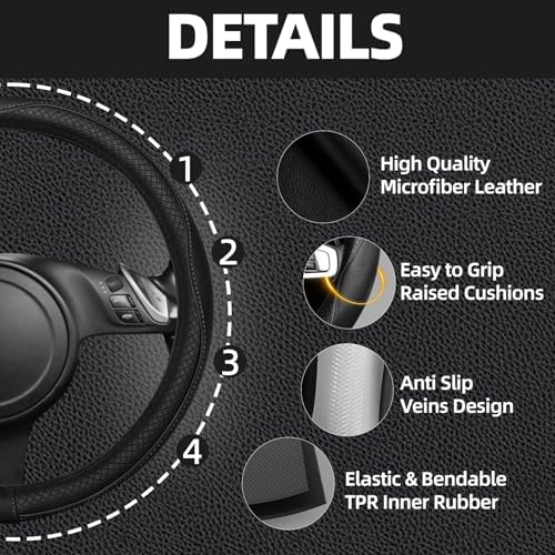 NBTEPEM 14 PCS Leather Car Seat Covers Full Set, 14.5”-15'' Sporty Steering - Image 3