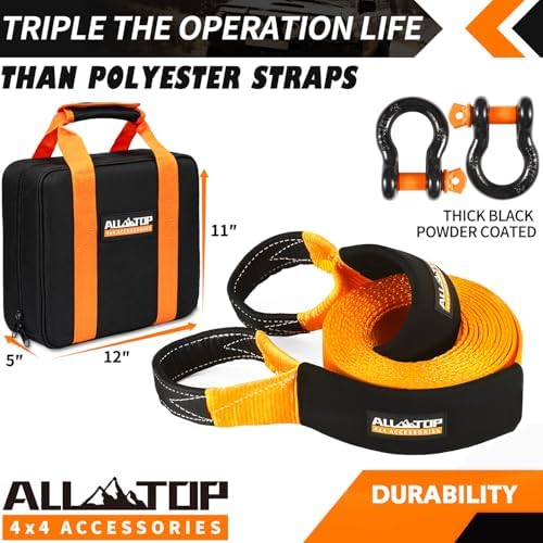 ALL-TOP Heavy Duty Tow Strap Recovery Strap Kit : 3 inch x 30 ft 100% Nylon and - Image 4