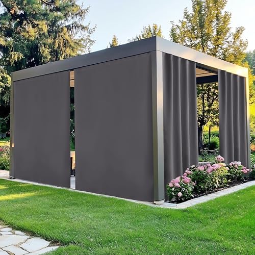 NICETOWN Fade Resistant Patio Curtains Outdoor Waterproof W84xL108 in Grey by NICETOWN