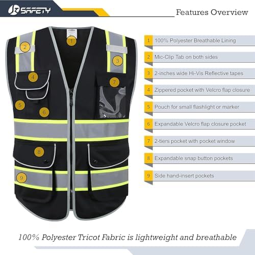JKSafety Safety Vest for Men Women Reflective Hi Vis JK901 Black S - Image 3