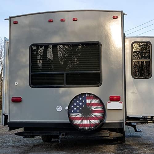 USA Flag On Abstract Flower Spare Tire Cover Dust-Proof Wheel Tire Cover Fit - Image 6