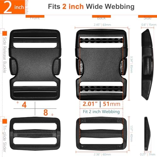 2" Straps and Buckles Set: 6 Yard Nylon Webbing 2 inch Wide, 4 Pack Side - Image 2