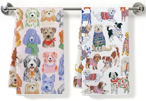 ZHAMEN 2 Pcs Cute Dog Kitchen Towels, Dogs Soft Absorbent Hand Tea Towel by ZHAMEN