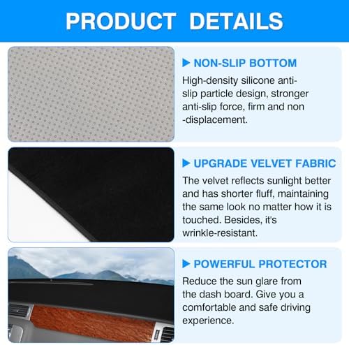 Autorder Dashboard Cover Mat for 2007-2013 Chevy Silverado Sierra, 2007-2014 - Image 6