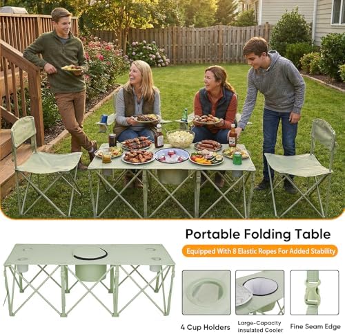 5 Pcs Camping Chair and Folding Camping Table Set, Outdoor Folding Picnic - Image 5
