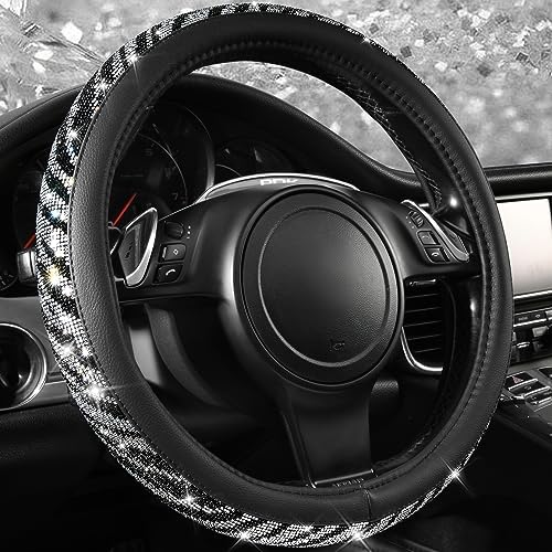 CAR PASS Bling Diamond Leather Steering Wheel Cover, by CARPASS