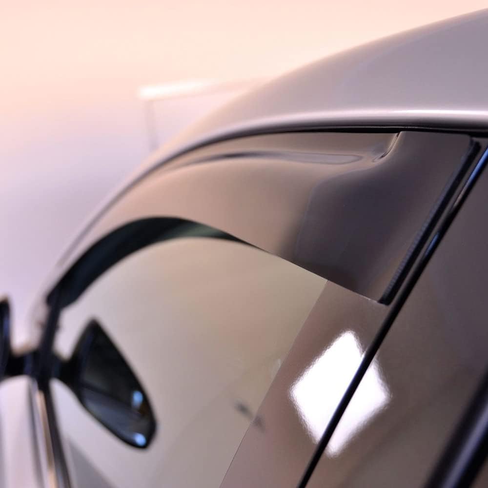 94229 Side Window Wind Deflector fit for 2002-2006 Mitsubishi Lancer, 4pcs Out-Channel Tape-On Nice Rain Guards Set, Dark Smoke Nice Window Visor