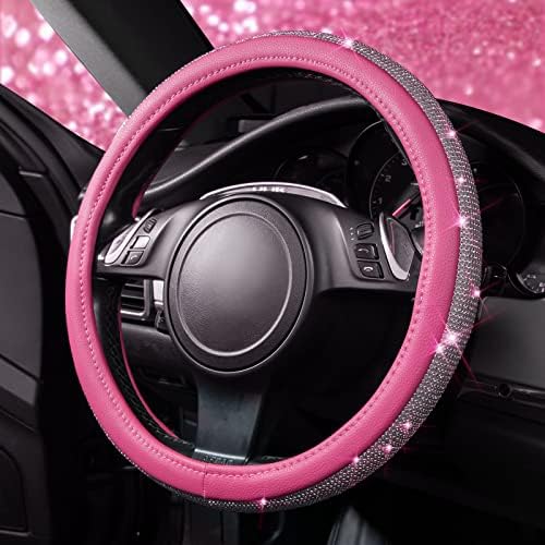 CAR PASS Diamond Pink Leather Steering Wheel Cover, - Image 3