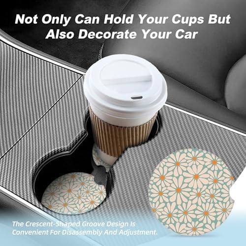 Green Floral Car Coasters for Cup Holders, 2 Pack Car Cup Holder Coasters for - Image 7