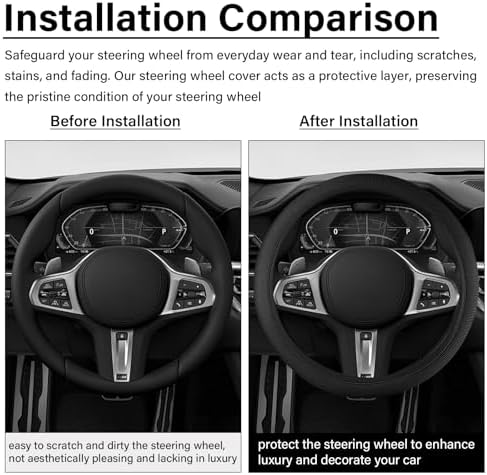 Black Mesh Steering Wheel Cover, Universal 15 inch, Elastic Stretch Microfiber - Image 5