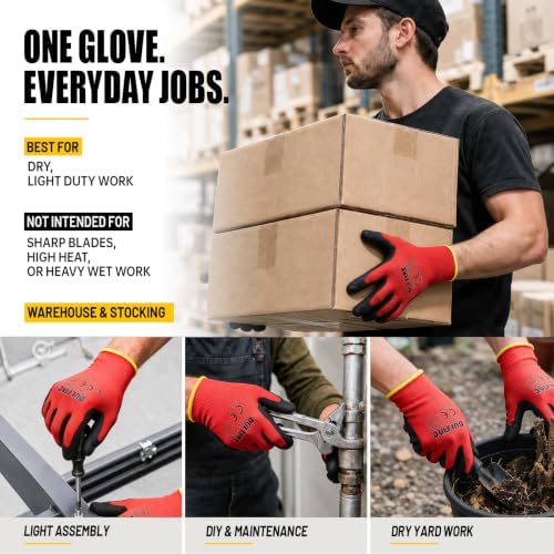 DULFINE Safety Work Gloves for Men 60 Pairs, Ultra-Thin PU Coated Red S - Image 4