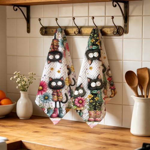 2 Pcs Funny Cat Kitchen Towels, Cat Theme Soft Absorbent Hand Tea Towels 03 - Image 4