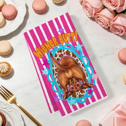 2 Pcs Funny Wiener Kitchen Towels, Soft Absorbent Waffle Hand Tea Towel - Image 2