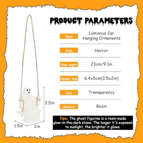 YGMONER Swinging Ghost Car Rearview Mirror Hanging Ornament, Luminous Pendant - Image 4
