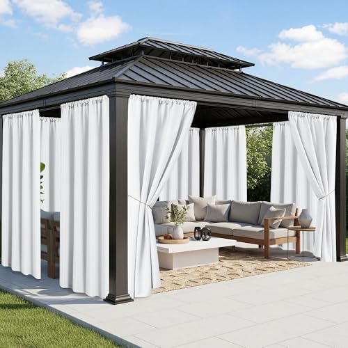 White Outdoor Curtains for Patio Waterproof, 8 Panels, Rod Pocket by RichSets
