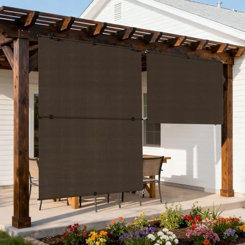 Outdoor Roller Shade 4'W x 14'H Cordless Shades Roll Up, Folding Exterior Patio by Coonoble
