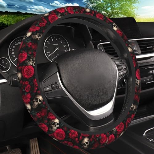 KARREAL Red Rose Skull Steering Wheel Cover by Unknown