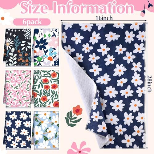 Boyiee Set of 6 Spring Waffle Kitchen Towels Floral Waffle Weave Tea Dish - Image 4