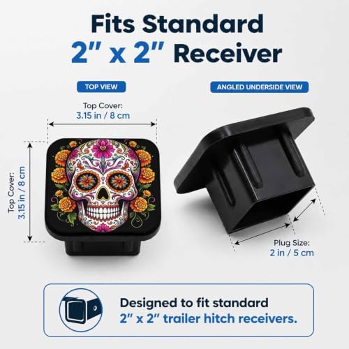 Hitch Cover Receiver Tube Hitch Plug Sugar Skull Flowers, Tool-Free Install Tow - Image 2