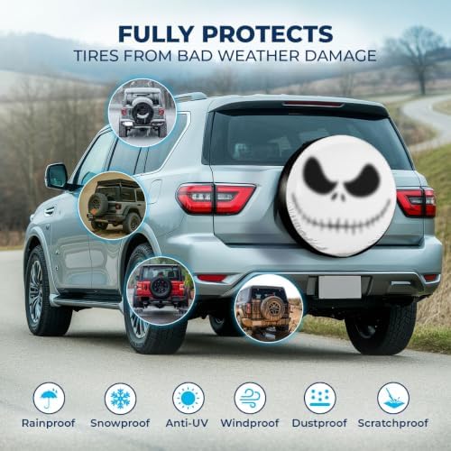 GENANY Gothic Skeleton Face Halloween PVC Leather Spare Tire Cover Size 14 - Image 3