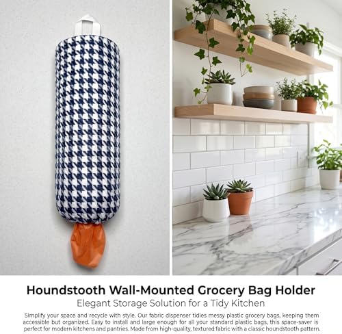 Plastic Bag Holder, Wall Mount Grocery Bag Dispenser, Yarn-dyed Houndstooth - Image 5