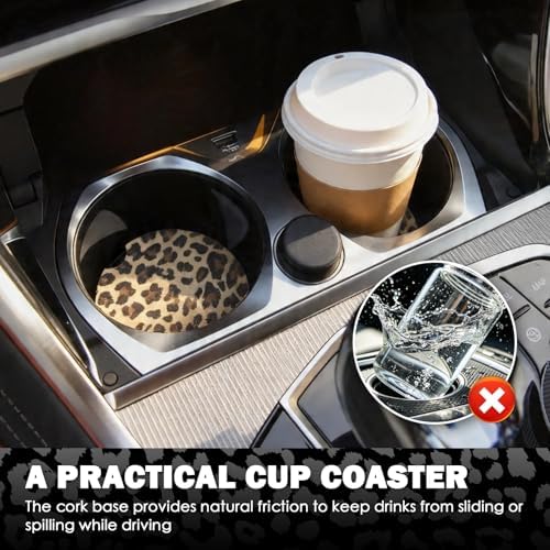 2PCS Car Cup Coasters, 2.6 Inch Leopard Print Cup Holder Coasters - Image 5