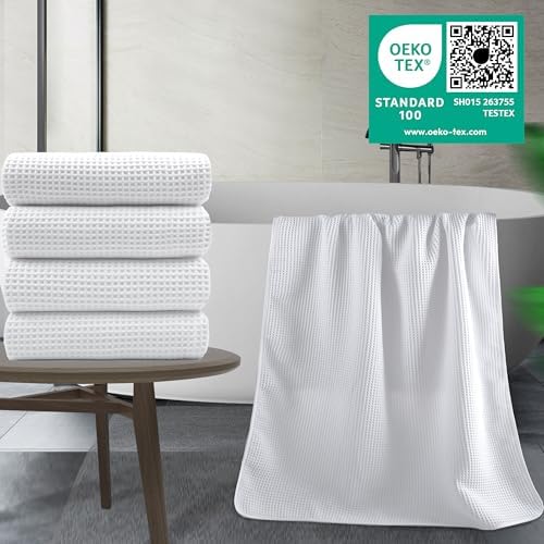 POLYTE 430 GSM Poly Blend Microfiber Quick Dry Waffle Bath Towel, 30x60 in - Image 2