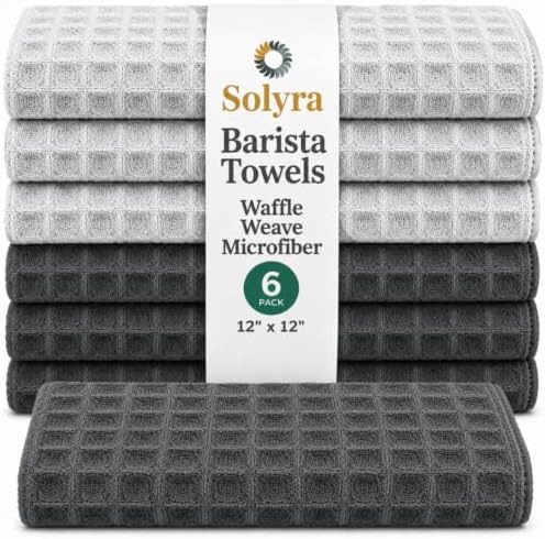 Solyra Barista Towels, Coffee Towel, 6 Pack, 12x12 in Microfiber by Solyra