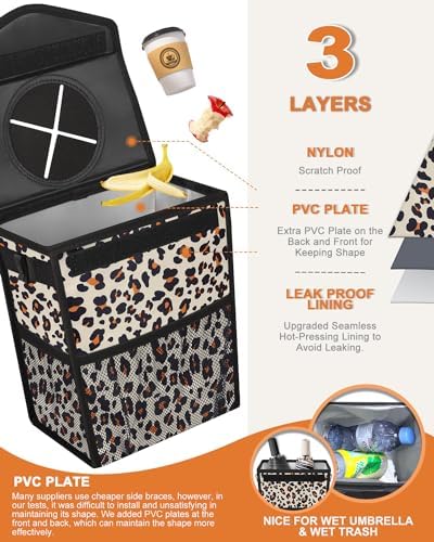 Pritent Car Trash Can with Lid Leakproof Car Garbage Bag Vehicle Trash Bin - Image 3