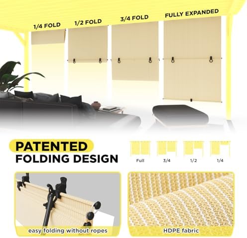 Outdoor Roller Shade 8'W x 11'H Cordless Shades Roll Up, Folding Exterior Patio - Image 2