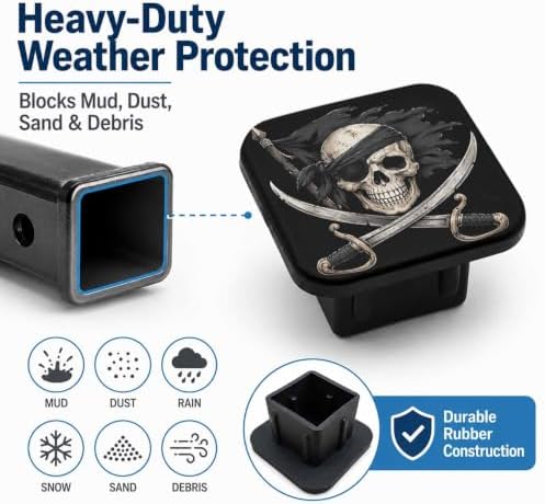 Pirate Skull 2" Hitch Cover, Rubber Towing Hitch Covers Hitch Protector - Image 6
