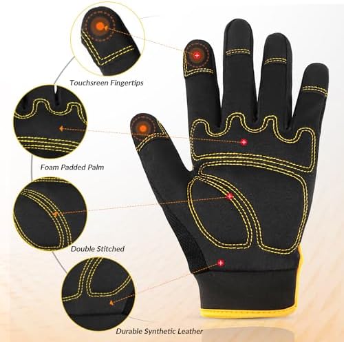Work Gloves for Men 2 Pairs, Performance Fit, Touch Screen, Abrasion Resistant - Image 2