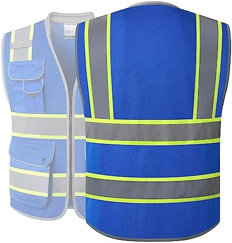 JKSafety Hi Vis Safety Vest for Men Women Cushioned Collar JK101 Blue XL - Image 5