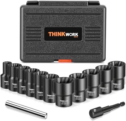 13-Piece Lug Nut Removal Tool, 1/2" Drive Wheel Lock Removal Kit by THINKWORK